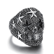 Skull with Star Chunky Wide Band Ring, Gunmetal 316 Stainless Steel Halloween Jewelry for Men Women, Stainless Steel Color, US Size 15(23.8mm)(GUQI-PW0001-229I-01)