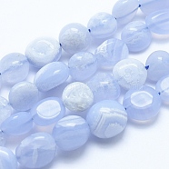 Natural Blue Lace Agate Beads Strands, Tumbled Stone, Nuggets, 8~10mm, Hole: 0.8mm, about 30~35pcs/strand, 15.7 inch(40cm)(G-E483-62B)