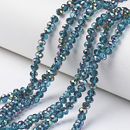 Electroplate Transparent Glass Beads Strands, Half Multi-color Plated, Faceted, Rondelle, Deep Sky Blue, 6x5mm, Hole: 1mm, about 85~88pcs/strand, 16.1~16.5 inch(41~42cm)(EGLA-A034-T6mm-Q12)