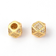 Brass Micro Pave Clear Cubic Zirconia Beads, Polygon, Golden, 7x7x7mm, Hole: 3.5mm(KK-TAC0008-01)