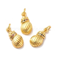 Rack Plating Brass Micro Pave Cubic Zirconia Pendants, with Jump Rings, Long-Lasting Plated, Colorful, Snails, Golden, 17x8x4.5mm, Hole: 3mm(KK-I688-12G)