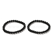 Natural Shungite Round Beaded Stretch Bracelets, Inner Diameter: 2-3/8 inch(6cm)(BJEW-NH0001-01B)
