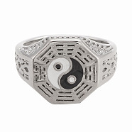 Men's Titanium Steel Finger Rings, Yin Yang Rings, with Enamel, Gossip, Antique Silver, US Size 14(23mm)(STAS-H102-AS-13)