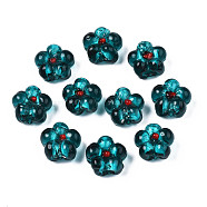Handmade Silver Foil Glass Lampwork Beads, Flower, Dark Turquoise, 14~14.5x14.5~15x8~9mm, Hole: 1.4~1.6mm(FOIL-T001-02D)