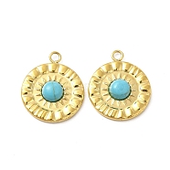 Natural Turquoise Pendants, Flat Round Charms, with Vacuum Plating Real 18K Gold Plated 201 Stainless Steel Findings, 18x15x3.5mm, Hole: 1.8mm(STAS-J401-VC653)