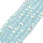 Baking Painted Transparent Glass Beads Strands, Imitation Opalite, Faceted, AB Color Plated, Round, Light Sky Blue, 4.5x4mm, Hole: 0.9mm, about 117~118pcs/strand, 17.13~17.32''(43.5~44cm)(DGLA-A034-J4mm-B04)