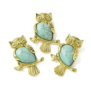 Synthetic Turquoise Pendants, Brass Owl Charms, Golden, Rack Plating, Cadmium Free & Lead Free, 36.5x26.5x7.5mm, Hole: 6.5x4.5mm(KK-F888-02G-25)