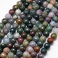 Natural Agate Beads Strands, Faceted, Round, Dark Olive Green, 10mm, Hole: 1.2mm, about 38pcs/strand, 15 inch(G-G580-10mm-39)