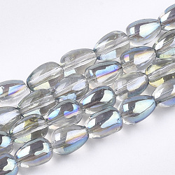 Electroplate Glass Beads Strands, teardrop, Half Plated, Pale Turquoise, 9x6~6.5mm, Hole: 1mm, about 92~94pcs/strand, 31.4 inch(EGLA-T013-01G)