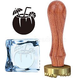 CRASPIRE 1Pc Golden Brass Stamp Head, For Wax Seal Stamp, with 1Pc Pear Wood Handle, and 1Pc Rectangle Velvet Pouches, Coconut Tree Pattern, Stamp: 30x12mm, Handle: 78.3~78.5x22mm(AJEW-CP0004-70G)