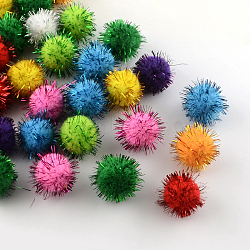 Handmade DIY Doll Craft Pom Pom Yarn Pom Pom Balls, with Metallic Cord, Mixed Color, 12mm, about 1000pcs/bag(AJEW-R046-1.2cm-M)