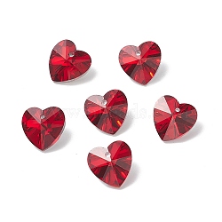 Faceted Glass Charms, Heart, Back Plated, Red, 14x14x7.5mm, Hole: 1.4mm(X-RGLA-L026-B08)