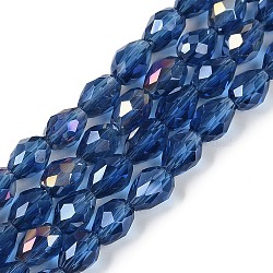 Transparent Electroplate Glass Beads Strands, AB Color Plated, Faceted, Teardrop, Marine Blue, 11.5x8mm, Hole: 1.2mm, about 55~57pcs/strand, 25.59''(65cm)(EGLA-N013-T8mm-B28)