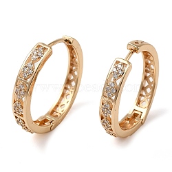 Brass Micro Pave Cubic Zirconia Hoop Earrings for Women, Hollow Rhombus, Light Gold, 27x4.5mm(EJEW-M238-25KCG)