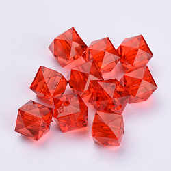 Transparent Acrylic Beads, Faceted, Cube, Red, 10x10x8mm, Hole: 1.5mm, about 900pcs/500g(TACR-Q259-10mm-V12)