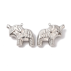 304 Stainless Steel Pendants, Elephant Charm, Stainless Steel Color, 36.5x42x11mm, Hole: 3mm(STAS-C073-05P)