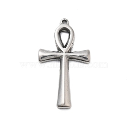 304 Stainless Steel Pendants, Ankh Cross Charm, Antique Silver, 30x16x2.5mm, Hole: 1.4mm(STAS-Z091-08AS-03)