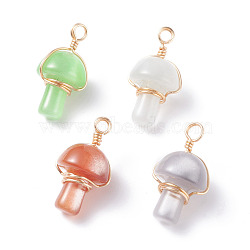 Cat Eye Pendants, with Copper Wire, Mushroom, Mixed Color, Light Gold, 30x14~17mm, Hole: 4mm(PALLOY-JF01278-01)