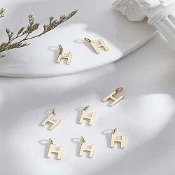 8Pcs Brass Charms, with Jump Rings, Letter, Real 18K Gold Plated, Letter H, 10x6.5x1mm, Hole: 2.5mm(KK-LP0001-85H)