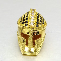 Brass Micro Pave Cubic Zirconia Gladiator Helmet Beads, Lead Free and Cadmium Free, Golden, 17x11mm, Hole: 1.5mm(ZIRC-H026-03G-18K-RS)