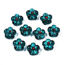 Handmade Silver Foil Glass Lampwork Beads, Flower, Dark Turquoise, 14~14.5x14.5~15x8~9mm, Hole: 1.4~1.6mm(FOIL-T001-02D)