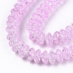 Crackle Glass Beads, Dyed & Heated, Rondelle, Pearl Pink, 8x4mm, Hole: 1mm, about 89~95pcs/strand, 15.16~15.55 inch(38.5~39.5cm)(GLAA-S192-004D)
