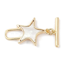 Brass Shell Toggle Clasps, Star, Real 18K Gold Plated, Star: 23.5x15x2mm, Hole: 1.2mm, Bar: 16x4x2mm, Hole: 1mm(KK-K391-02G)