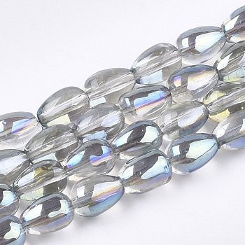 Electroplate Glass Beads Strands, teardrop, Half Plated, Pale Turquoise, 9x6~6.5mm, Hole: 1mm, about 92~94pcs/strand, 31.4 inch