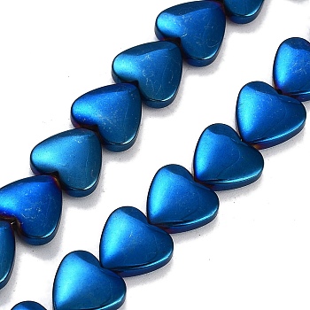 Synthetic Non-magnetic Hematite Beads Strands, Heart, Blue Plated, 10x10x3.5mm, Hole: 1mm, about 44pcs/strand, 15.79''(40.1cm)