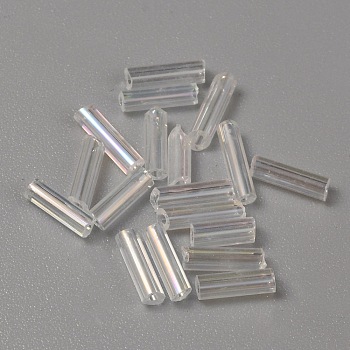 300Pcs Transparent Glass Round Bugle Beads, Round Hole, Clear, 6~7x2mm, Hole: 0.8~0.9mm