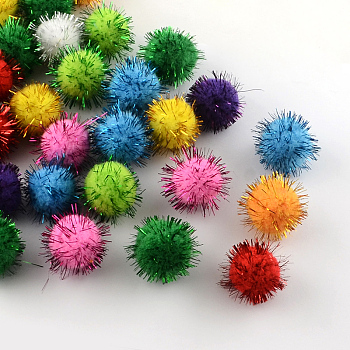 Handmade DIY Doll Craft Pom Pom Yarn Pom Pom Balls, with Metallic Cord, Mixed Color, 12mm, about 1000pcs/bag