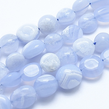 Natural Blue Lace Agate Beads Strands, Tumbled Stone, Nuggets, 8~10mm, Hole: 0.8mm, about 30~35pcs/strand, 15.7 inch(40cm)