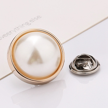 Plastic Brooch, Alloy Pin, with Plastic Bead, for Garment Accessories, Round, White, 18mm