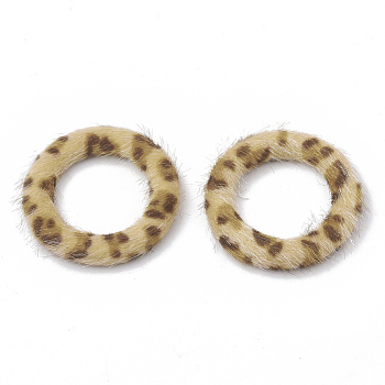 Faux Mink Fur Covered Linking Rings, with Aluminum Bottom, Ring, Platinum, Pale Goldenrod, 35.5x5mm
