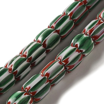 Handmade Lampwork Beads, Column, Dark Sea Green, 10~13x11~13mm, Hole: 2mm, about 54~56pcs/strand, 13.39~14.17''(34~36cm)