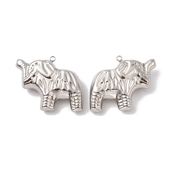 304 Stainless Steel Pendants, Elephant Charm, Stainless Steel Color, 36.5x42x11mm, Hole: 3mm