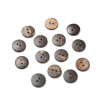 2-Hole Natural Coconut Buttons, Flat Round, Coconut Brown, 17.5x3mm, Hole: 1.8mm