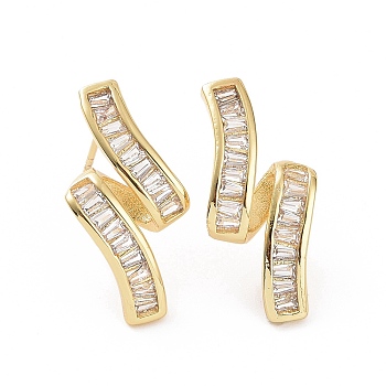 Clear Cubic Zirconia Twist Line Stud Earrings, Brass Jewelry for Women, Golden, 22x11mm, Pin: 0.8mm