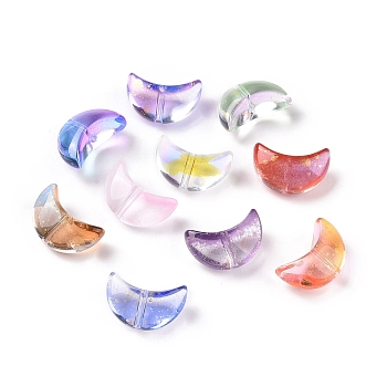 50Pcs Electroplate Transparent Glass Bead, with Gold Foil, Crescent Moon, Mixed Color, 9x14x6mm, Hole: 1.2mm