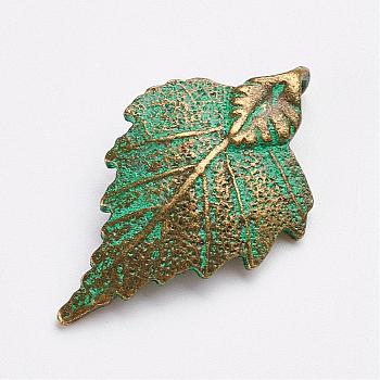 Tibetan Style Alloy Pendants, Leaf, Antique Bronze & Green Patina, 34x20x5mm, Hole: 3x4mm