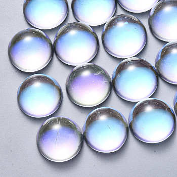 Transparent Glass Cabochons, AB Color Plated, Half Round/Dome, Clear AB, 14x7mm