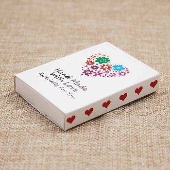 Kraft Paper Boxes and Earring Jewelry Display Cards, Packaging Boxes, with Word and Flower Pattern, White, Folded Box Size: 7.3x5.4x1.2cm, Display Card: 6.5x5x0.05cm