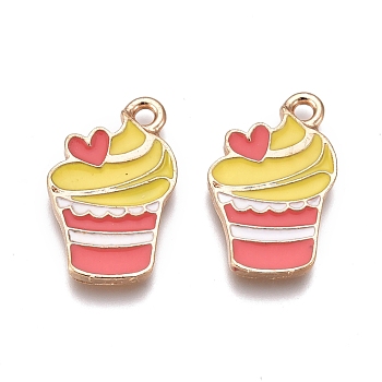 Alloy Enamel Pendants, Cup Cake, Colorful, Gold, 18x11.5x1.5mm, Hole: 1.6mm