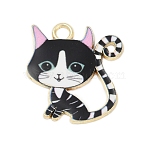 Alloy Enamel Pendants, Cat Shape Charms, Black, 24.5x21.5x2mm, Hole: 2.5mm(FIND-Z070-06G-05)