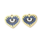 304 Stainless Steel Enamel Pendants, Heart with Evil Eye Charms, Ion Plating(IP), Real 18K Gold Plated, Steel Blue, 15x16x1.5mm, Hole: 1.5mm(STAS-K295-56G-01)