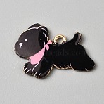 Zinc Alloy Enamel Pendants, Dog Charm, Light Gold, Black, 17.5~18x25x1mm, Hole: 2mm(ENAM-CJC0013-20H)