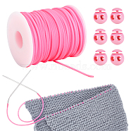 Hollow Pipe PVC Tubular Synthetic Rubber Cord, Wrapped Around White Plastic Spool, with Plastic Cord Locks, Hot Pink, Cord: 2mm thick, Hole: 1mm, about 54.68 yards(50m)/roll, 1 Roll; Locks: 21x18mm, Hole: 5.5mm, 6pcs(RCOR-NB0001-01C)