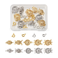 Brass Clasp Sets, Including 10 Sets Flat Round with Flower Box Clasps and 18Pcs Spring Clasps, Platinum & Golden(FIND-TA0001-64)