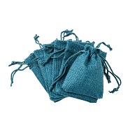 Burlap Packing Pouches Drawstring Bags, Dark Cyan, 9x7cm(ABAG-Q050-7x9-17)