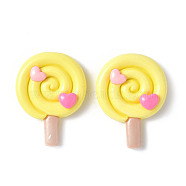 Opaque Resin Cabochons, Lollipop with Heart, Yellow, 34.5x26x8.5mm(CRES-P023-03A)